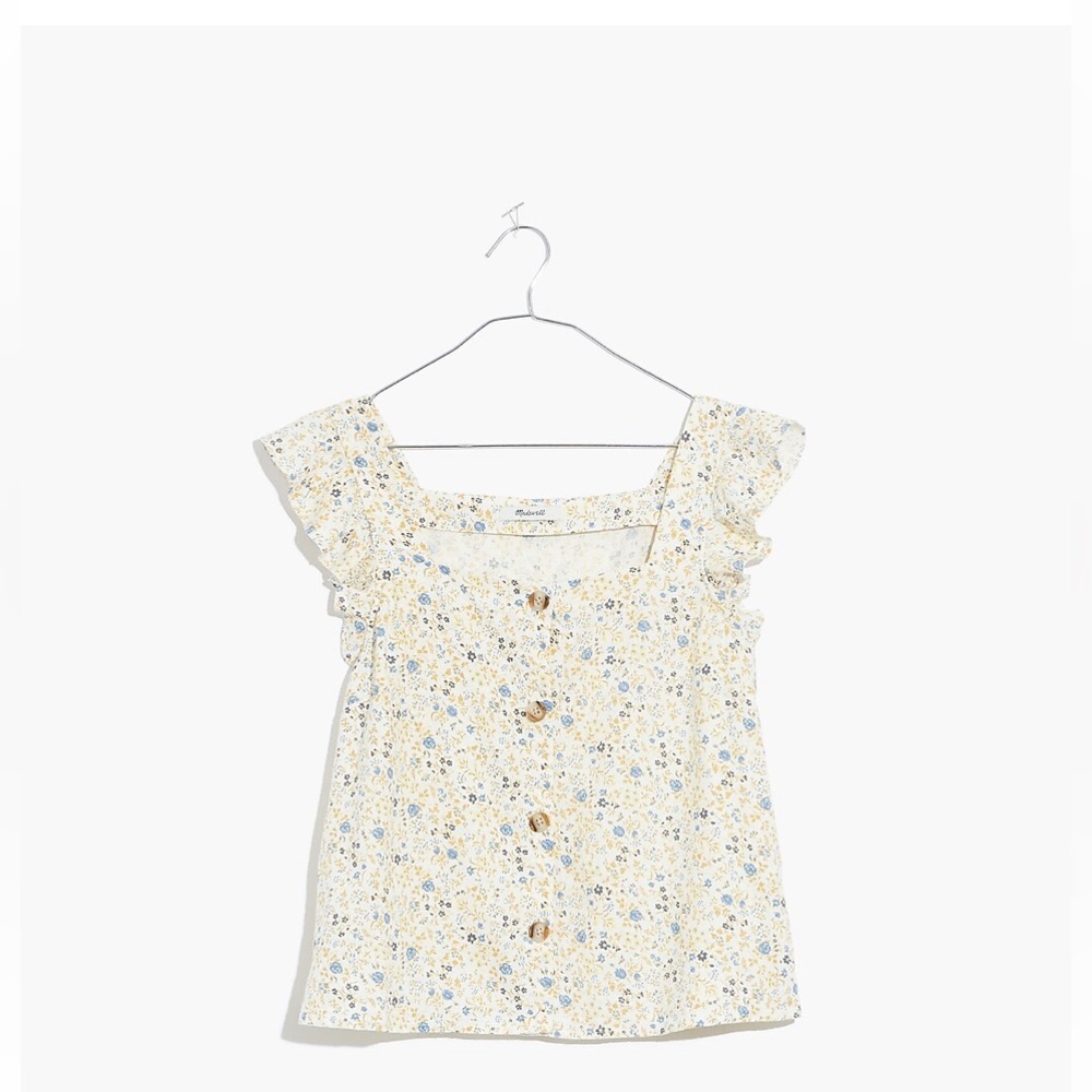 Madewell Linen-Blend Ruffle-Strap Button-Up Tank Top in Folkmagic Floral size S